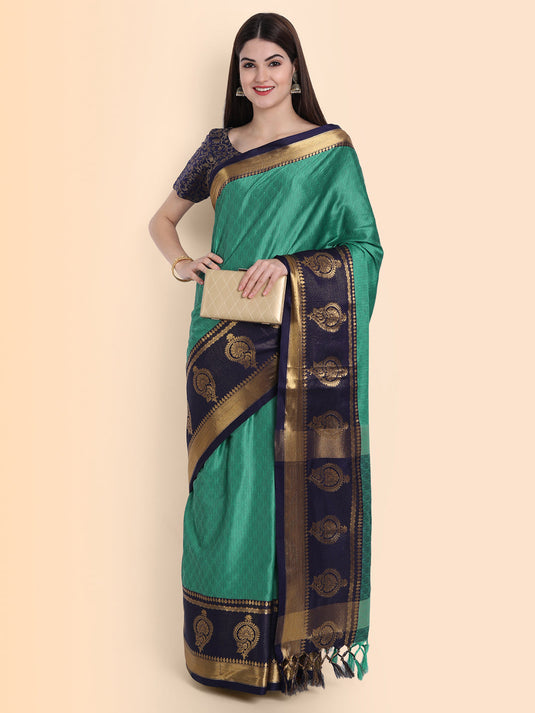 Villagius Jaccard Jaccard Embellished Zari Work Partywear Cotton Silk Sea Green Colour Anjali_Rama Saree
