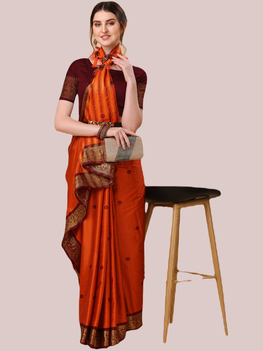 Villagius Jaccard Jaccard Embellished Zari Work Partywear Cotton Silk Orange Colour Au1_Orange Saree
