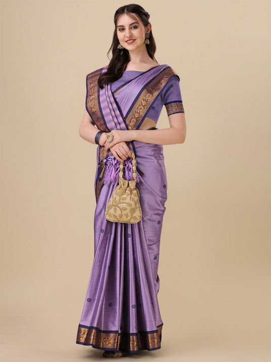 Villagius Jaccard Jaccard Embellished Zari Work Partywear Cotton Silk Purple Colour Aurabutti_Purplenav Saree