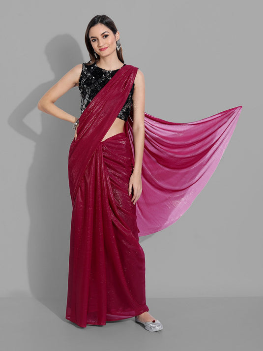Villagius Sequence Embroidery Partywear Silk Pink Color CHAMAK_PINK Saree