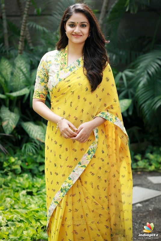 Villagius Printed Lace Border Partywear Georgette  Yellow Color FOTOR_YELLOW Saree