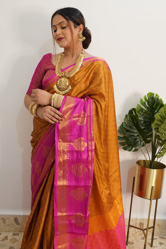 Villagius Influencer Jaccard Embellished Zari Work Partywear Cotton Silk Gold Colour Geetaanj_Gp Saree