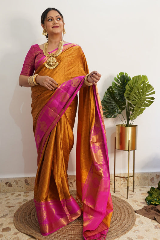 Villagius Influencer Jaccard Embellished Zari Work Partywear Cotton Silk Gold Colour Geetaanj_Gp Saree