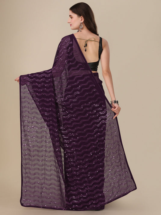 Villagius Sequence Sequece Embroidery Partywear Georgette Wine Colour Goodday_Wine Saree