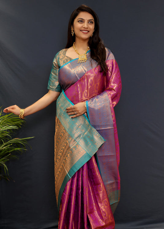 Villagius Partywear, Silk, Zari, New, Festive, Banarasi, Kanjivaram, Jaccard Zari Partywear Kanjivaram Silk Purple Color GPKERI_PURPLE1 Saree