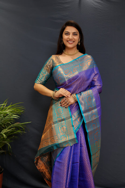 Villagius Partywear, Silk, Zari, New, Festive, Banarasi, Kanjivaram, Jaccard Zari Partywear Kanjivaram Silk Blue Color GPLINE_BLUE1 Saree