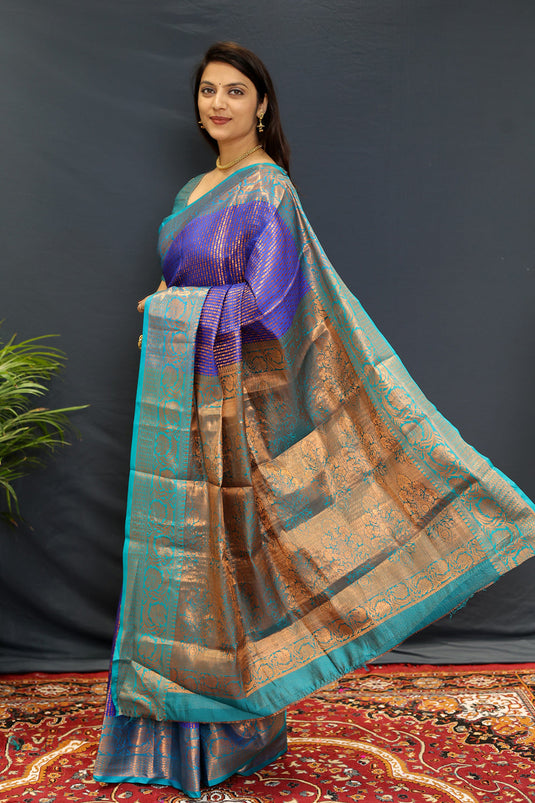 Villagius Partywear, Silk, Zari, New, Festive, Banarasi, Kanjivaram, Jaccard Zari Partywear Kanjivaram Silk Blue Color GPLINE_BLUE1 Saree