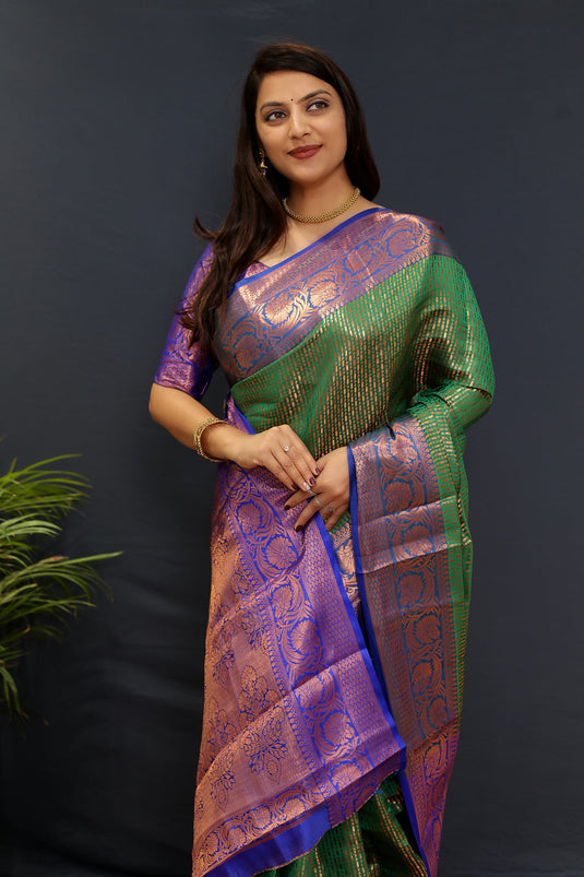 Villagius Partywear, Silk, Zari, New, Festive, Banarasi, Kanjivaram, Jaccard Zari Partywear Kanjivaram Silk Mahendi Color GPLINE_MAHENDI1 Saree