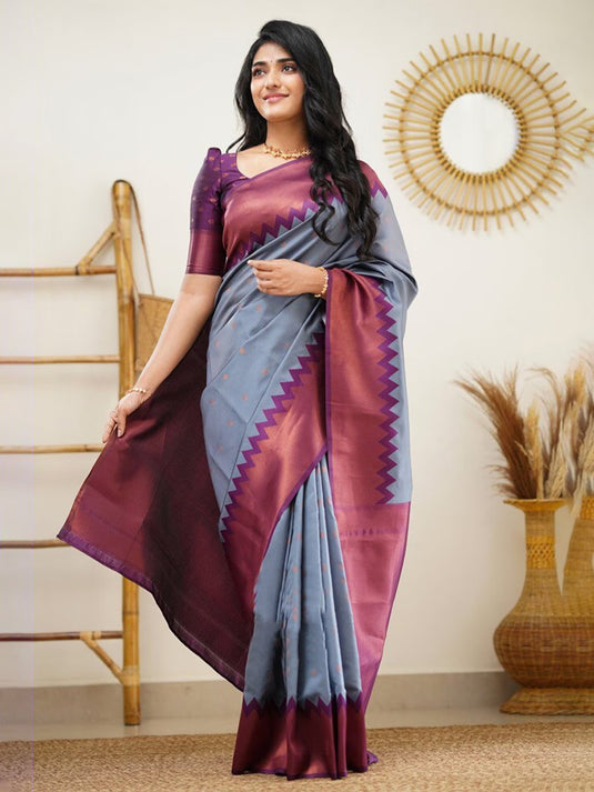 Villagius Banarasi Jaccard Embellished Zari Work Wedding Silk Grey Colour Ival_Grey Saree