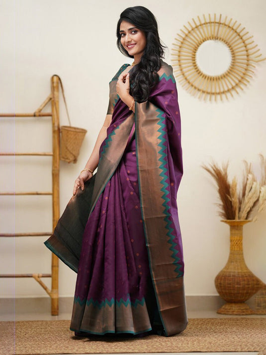 Villagius Banarasi Jaccard Embellished Zari Work Wedding Silk Purple Colour Ival_Purple Saree