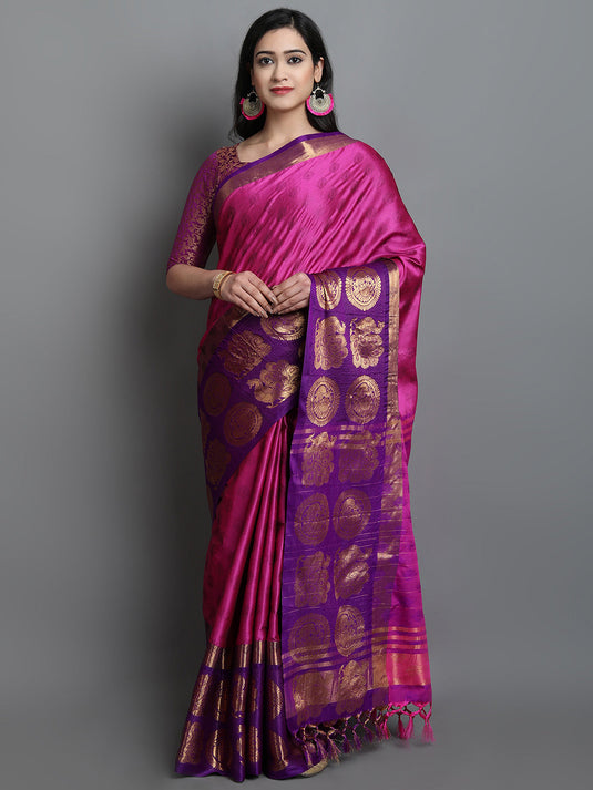 Villagius Jaccard Jaccard Embellished Zari Work Partywear Cotton Silk Pink Colour Karisma_Rani Saree