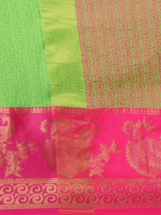 Villagius Jaccard Jaccard Embellished Zari Work Partywear Cotton Silk Parrot Colour Minamore_Parrot Saree