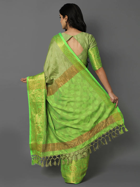 Villagius Jaccard Jaccard Embellished Zari Work Partywear Cotton Silk Pista Colour Pankhadi_Pista Saree