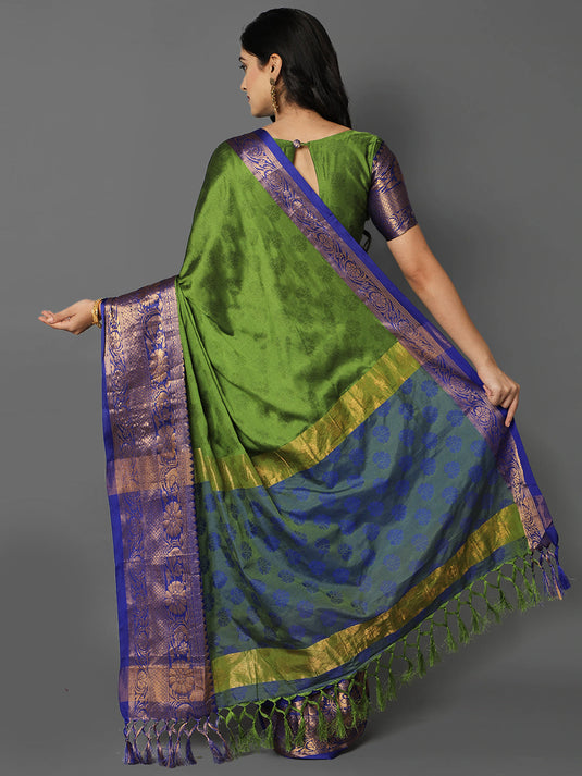 Villagius Jaccard Jaccard Embellished Zari Work Partywear Cotton Silk Mahendi Colour Pankhudi_Mahedni Saree