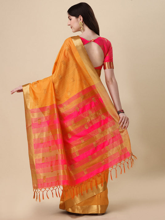 Villagius Jaccard Jaccard Embellished Zari Work Partywear Cotton Silk Musturd Colour Ram_Msturd Saree