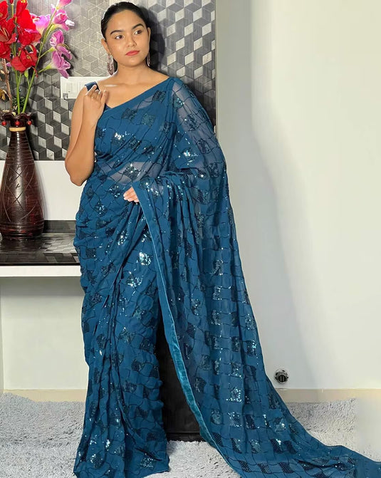 Glimmering Elegance Pure Georgette Sequence Embroidery Saree