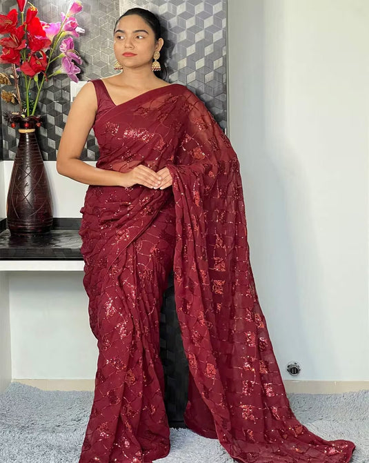 Dazzling Drapes Pure Georgette Saree adorned with Sequence Embroidery