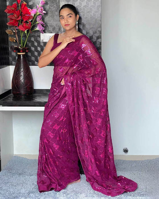 Sparkling Symphony Pure Georgette Saree with Sequin Embroidery Craftsmanship