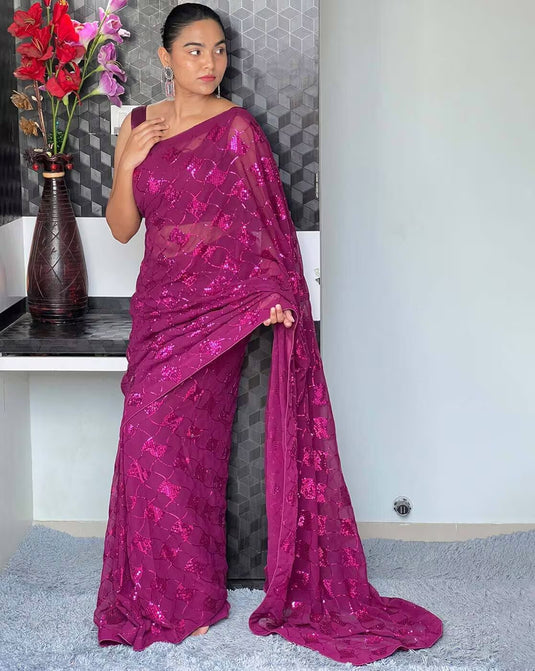 Sparkling Symphony Pure Georgette Saree with Sequin Embroidery Craftsmanship