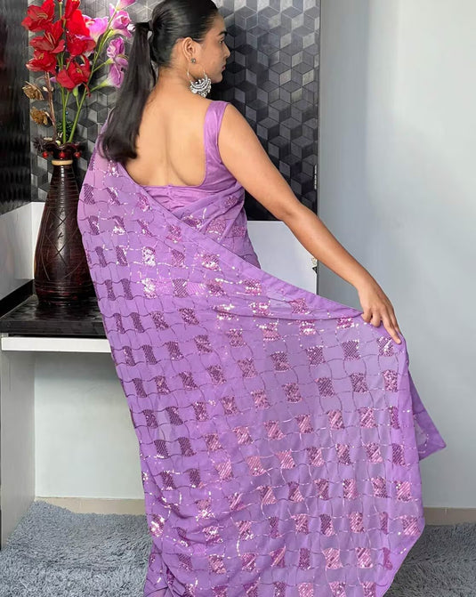 Timeless Glamour Pure Georgette Sequence Embroidery Saree for a Stunning Look