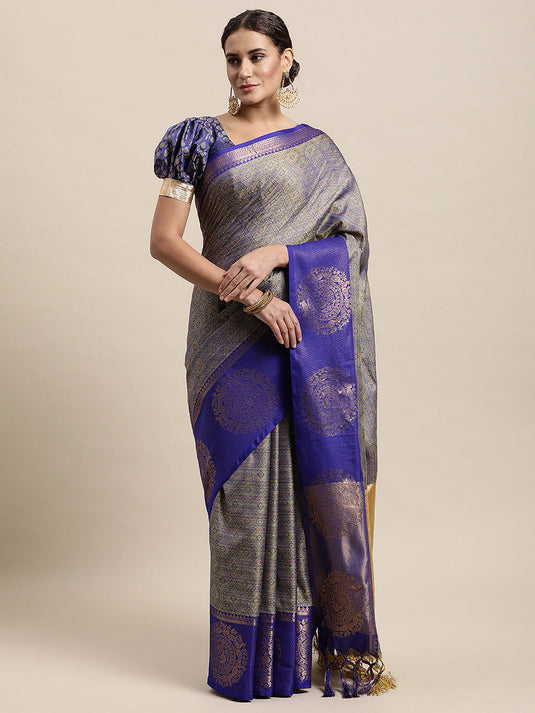 Villagius Jaccard Jaccard Embellished Zari Work Partywear Cotton Silk Blue Colour Shivanta_Blue Saree