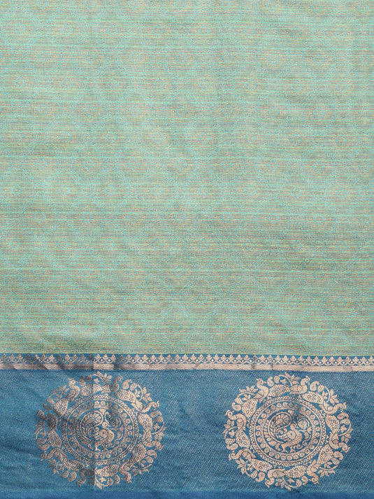 Villagius Jaccard Jaccard Embellished Zari Work Partywear Cotton Silk Turquoise Colour Shivanta_Firozi Saree