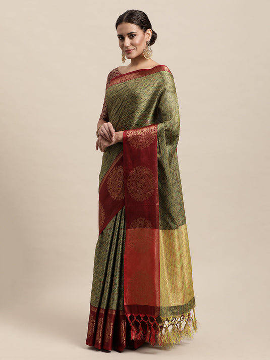 Villagius Jaccard Jaccard Embellished Zari Work Partywear Cotton Silk Maroon Colour Shivanta_Maroon Saree