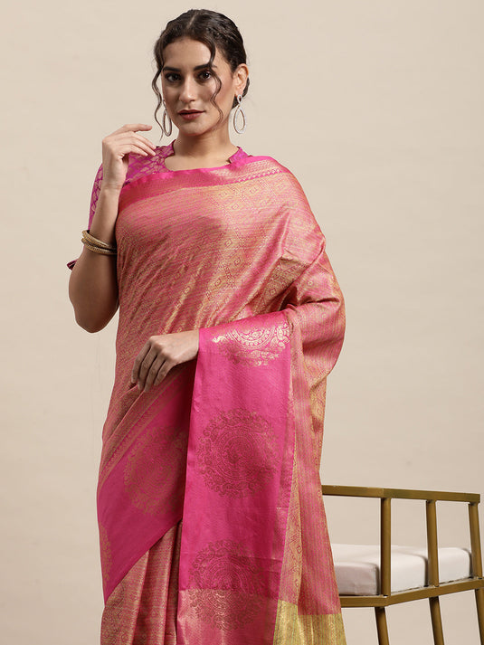 Villagius Jaccard Jaccard Embellished Zari Work Partywear Cotton Silk Pink Colour Shivanta_Pink Saree