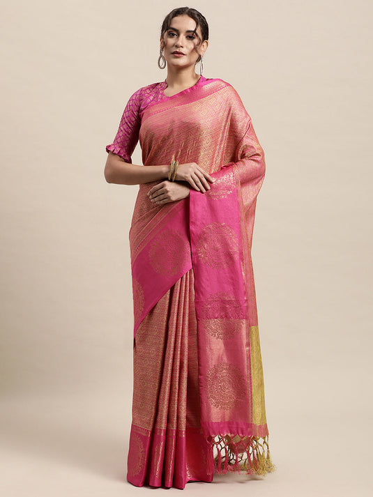 Villagius Jaccard Jaccard Embellished Zari Work Partywear Cotton Silk Pink Colour Shivanta_Pink Saree
