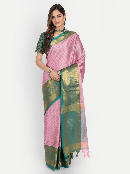 Villagius Jaccard Jaccard Embellished Zari Work Partywear Cotton Silk Gajari Colour Shriya_Gajari Saree