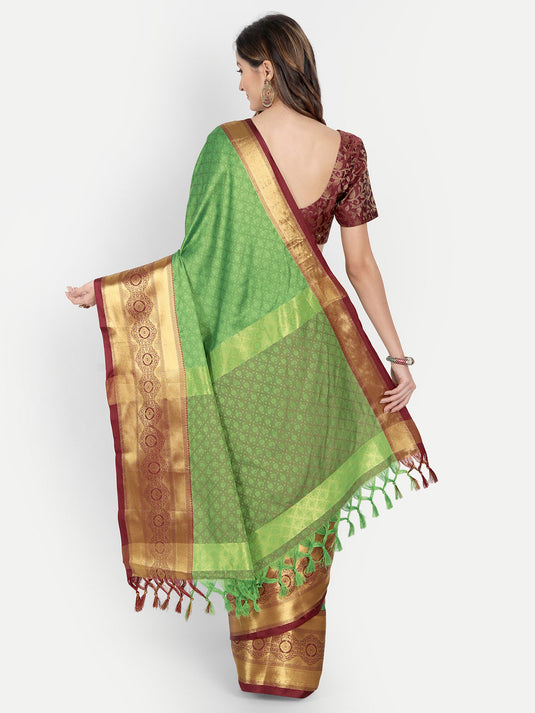 Villagius Jaccard Jaccard Embellished Zari Work Partywear Cotton Silk Parrot Colour Shriya_Green Saree