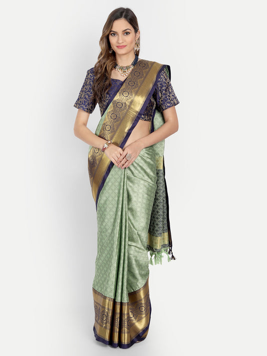 Villagius Jaccard Jaccard Embellished Zari Work Partywear Cotton Silk Olive Colour Shriya_Pista Saree