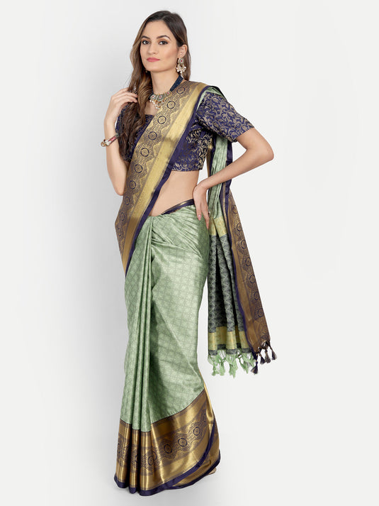 Villagius Jaccard Jaccard Embellished Zari Work Partywear Cotton Silk Olive Colour Shriya_Pista Saree