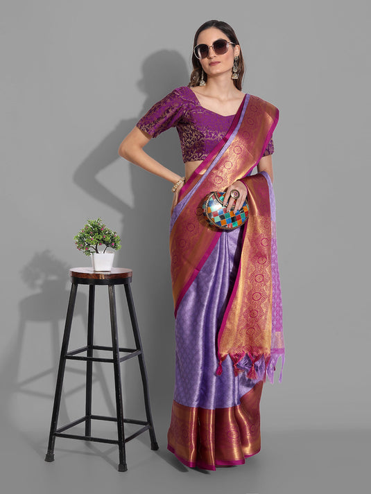 Villagius Jaccard Jaccard Embellished Zari Work Partywear Cotton Silk Purple Colour Shriya_Purple Saree